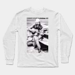 Guitar Man - Black and White Long Sleeve T-Shirt